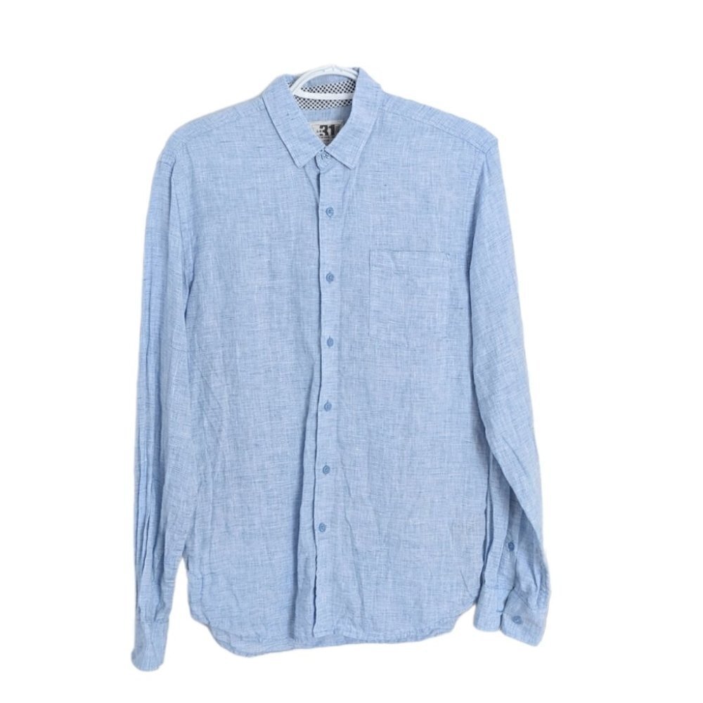 SIMONS light blue linen button down shirt Small @V